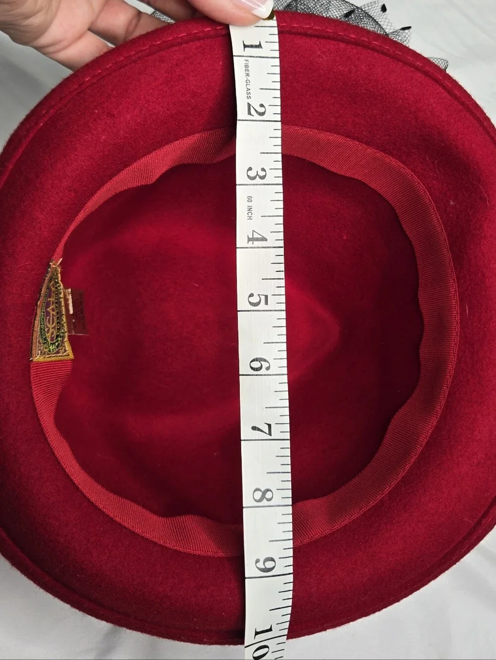 Scala Collezione Red 100% Wool Felt Hat Black Mesh Flower Fascinator One Size